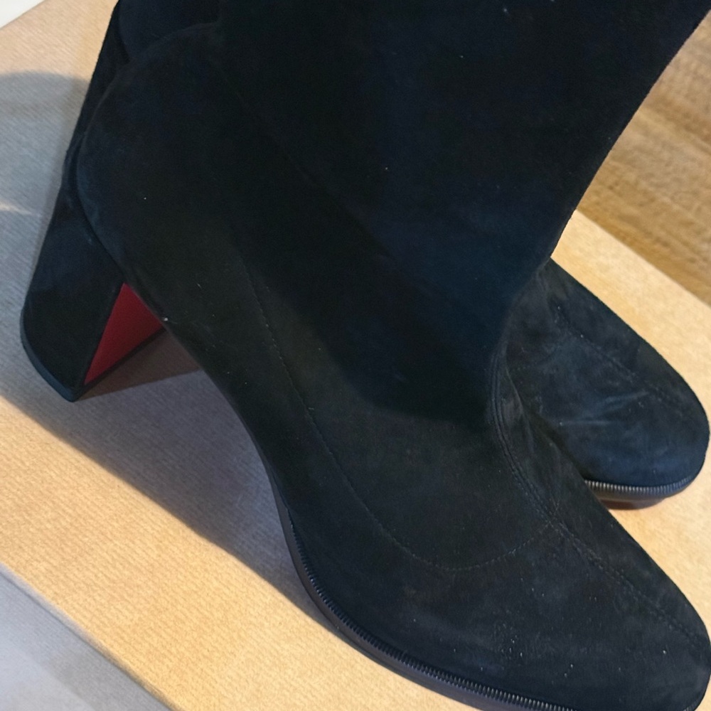 Christian Louboutin Black Heeled Boots with Red Sole